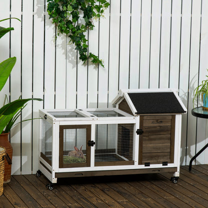 PawHut Rabbit Cage with Wheels, Ramp, Run, Tray for Indoor Outdoor, Suitable for Rabbit, Guinea Pig, Coffee