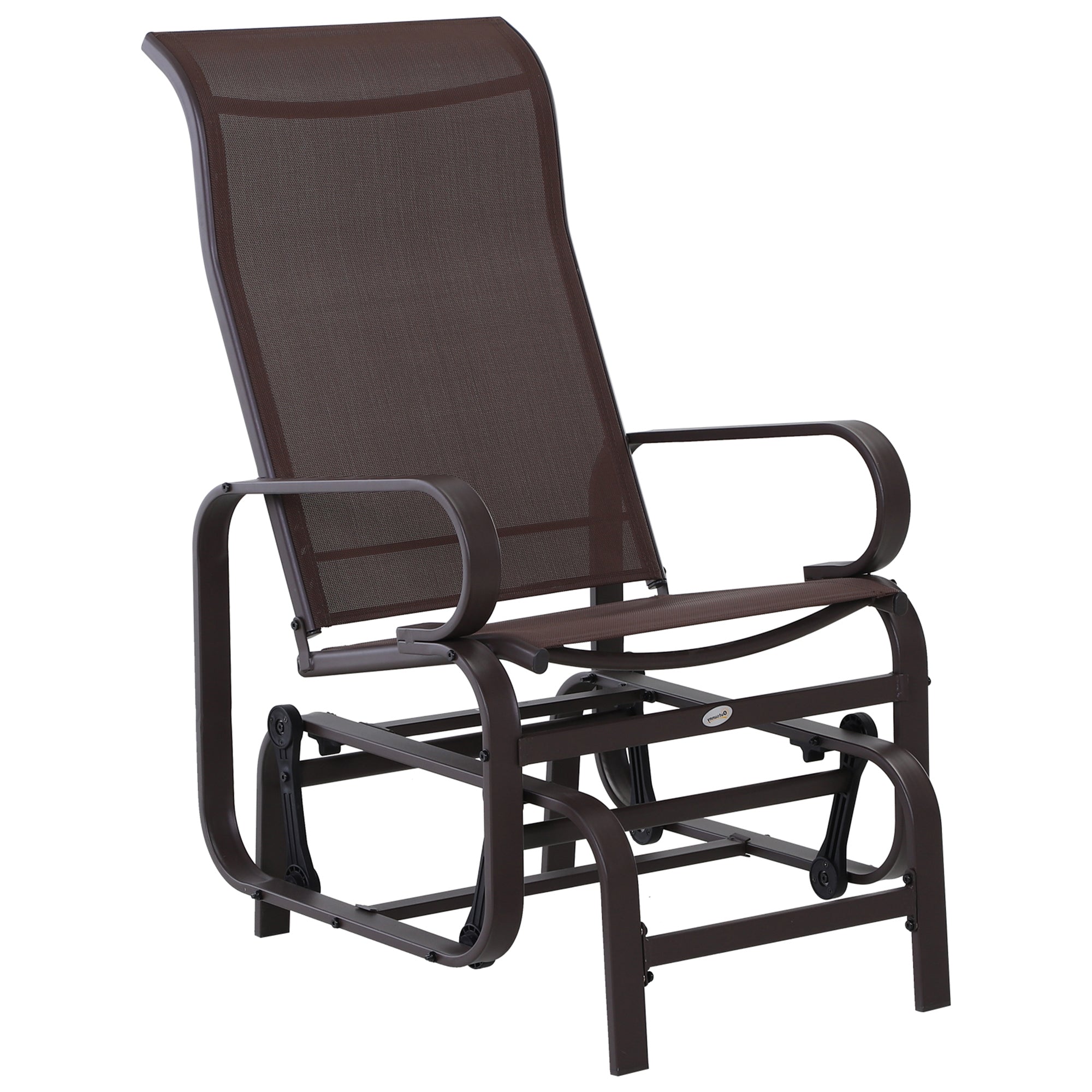 Outsunny Patio Glider with Breathable Mesh Fabric, Outdoor Glider Chair, Garden Rocking Gliding Seat for Patio, Yard, Porch, Brown