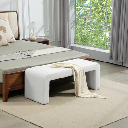 HOMCOM Upholstered Bedroom Bench, Boucle End of Bed Bench, Modern U-Shaped Entryway Bench, 47 x 18 x 18 Inches, White