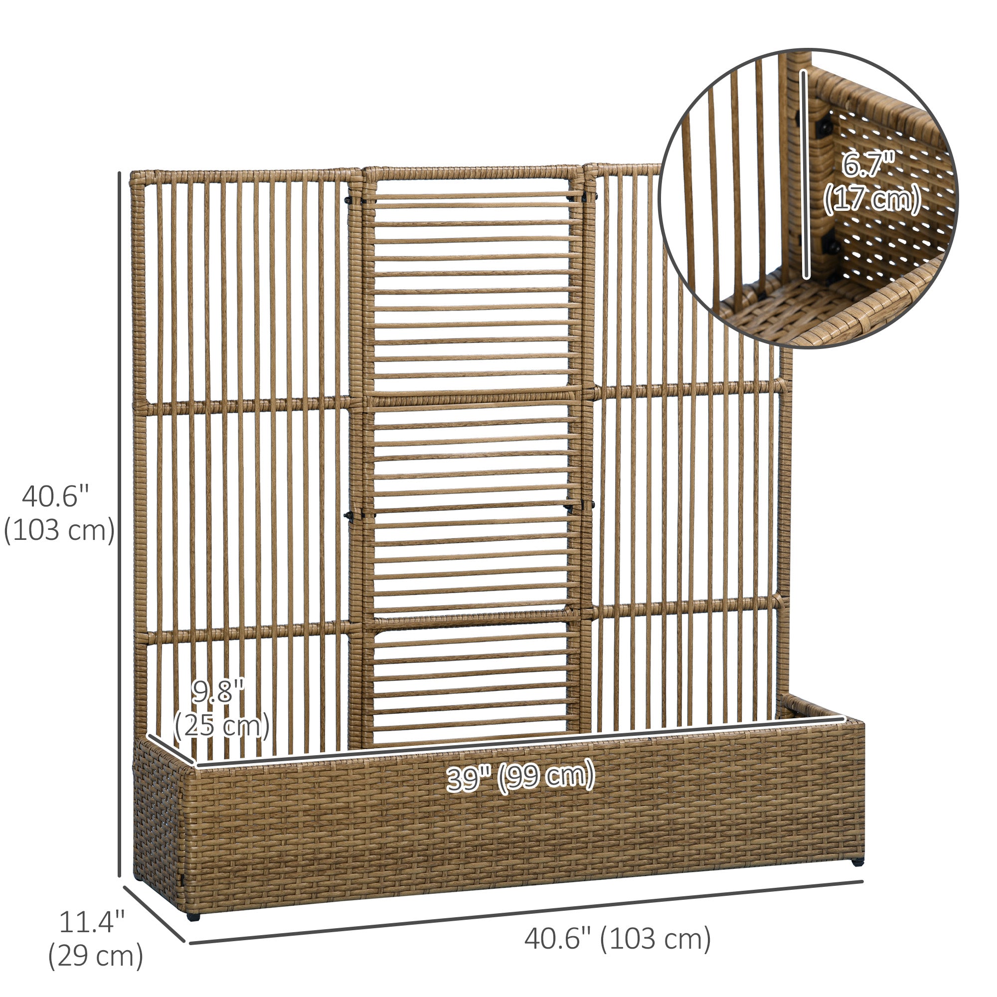 Outsunny Raised Garden Bed with Lattice Trellis, Rattan Outdoor Planter with Storage for Garden, Patio, Balcony, Sand Brown
