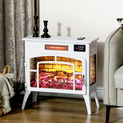 HOMCOM Electric Fireplace Stove, Infrared Fireplace Heater with Realistic Flame, Adjustable Temperature, 1500W, White