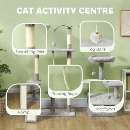 PawHut 53" Cat Tree, Cat Tower with Scratching Posts, Cat Condo, Beds, Platforms, Toy Balls for Indoor Cats, Light Grey