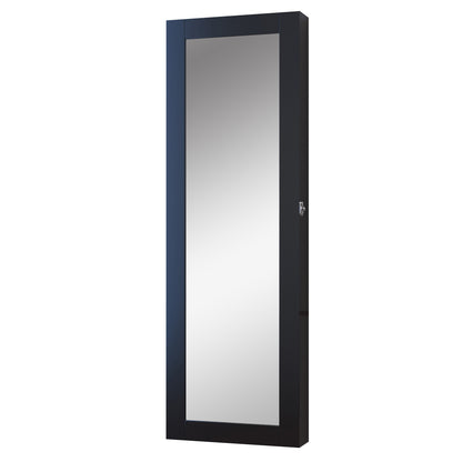 HOMCOM Mirrored Jewelry Cabinet Hanging Wall Mount Real Glass Mirror Locked (Black)