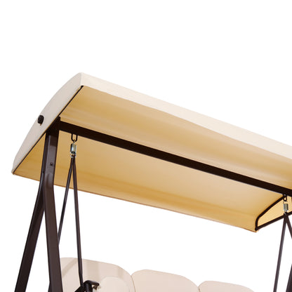Outsunny 3 Seater Heavy Duty Swing Chair Outdoor Lounge Hammock Cushioned Seat W/ Tilt Canopy, Beige