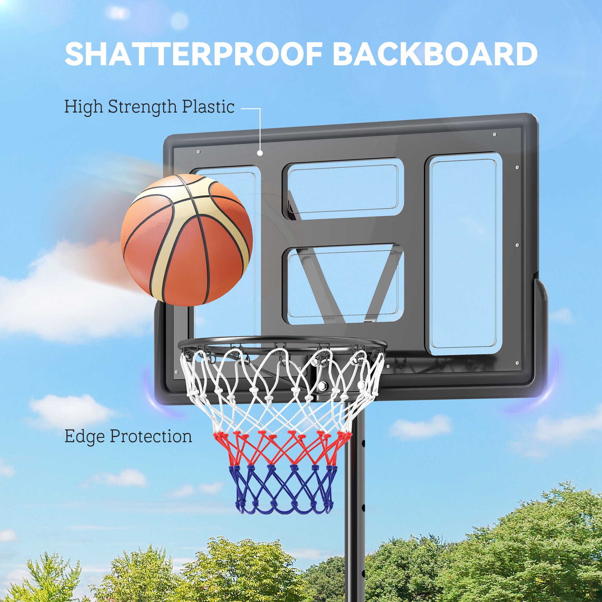 Soozier Basketball Hoop Outdoor, 7.5-10ft Portable Basketball Goal with Wheels and 43" Backboard, for Teenagers Youth Adults