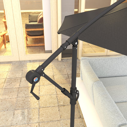 Outsunny 9.5' Offset Patio Umbrella Garden Parasol with Solar LED Lights and Weights, Dark Grey