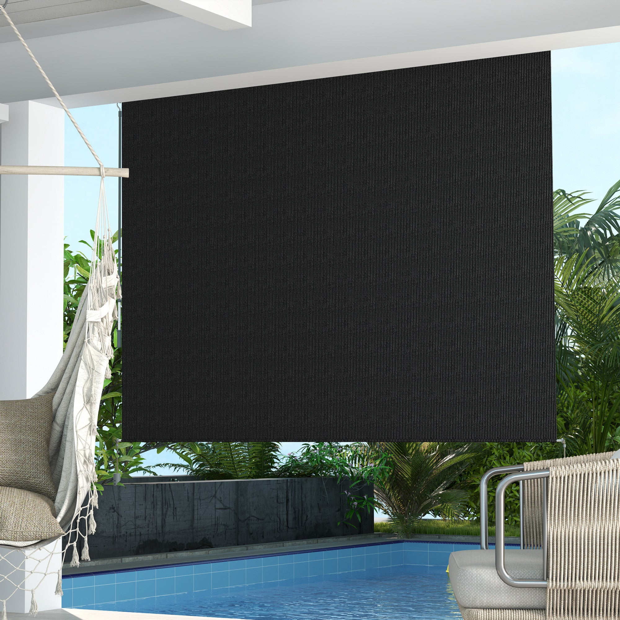 Outsunny 8' x 6' Patio Door Blinds, Outdoor Roller Shades, Cordless Roll Up Shade for Porch Gazebo, Black