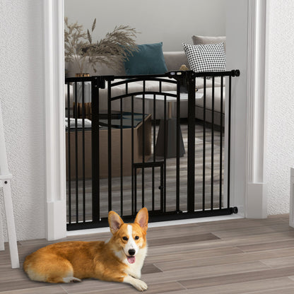 PawHut Auto-Close Pet Gate, Stair Gate with Cat Door, Double Locking for Doorways Hallways Stairs, Fits 29"-39.4" Wide, Black