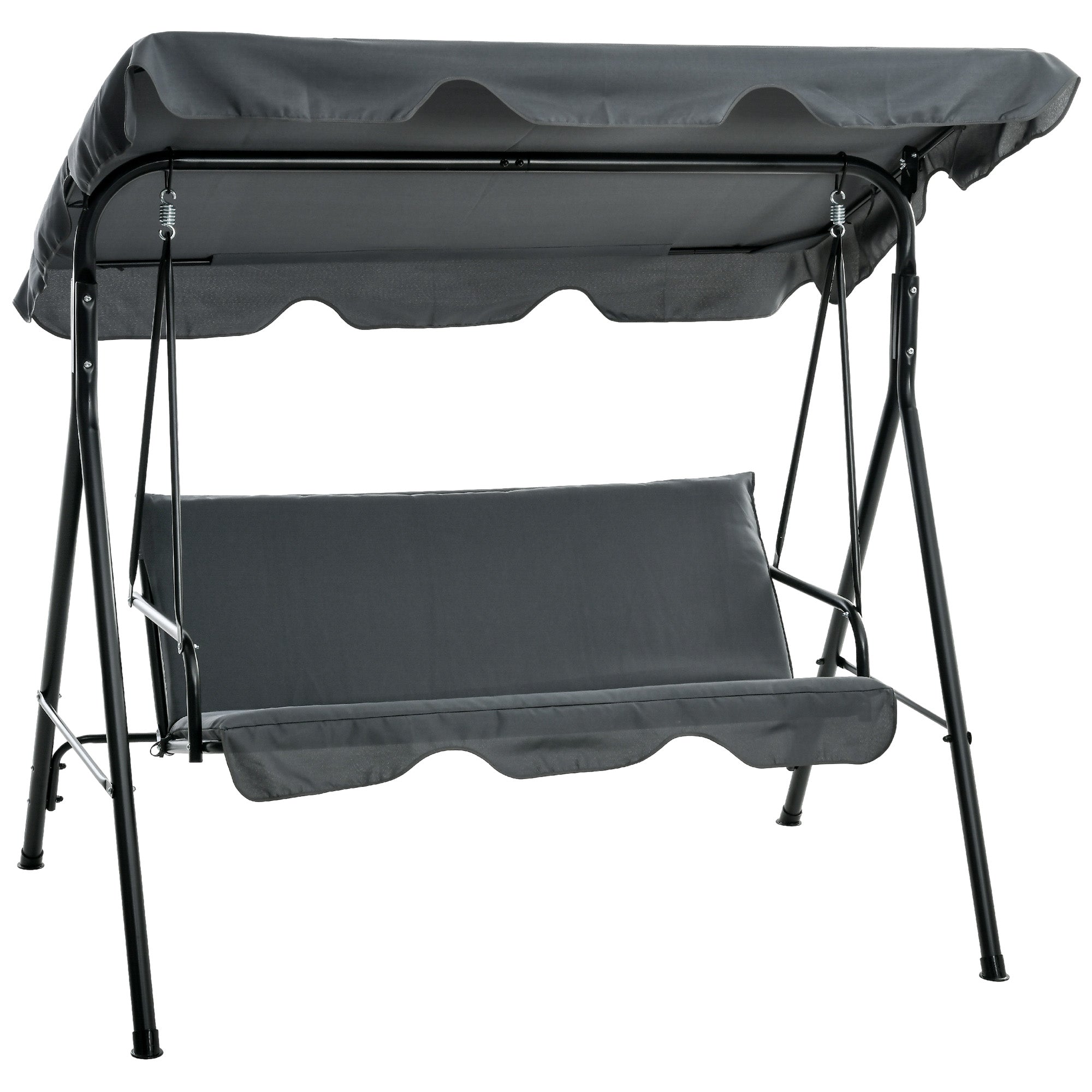 Outsunny 3-Seater Outdoor Porch Swing with Adjustable Canopy, Patio Swing Chair for Garden, Poolside, Backyard, Grey