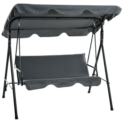 Outsunny 3-Seater Outdoor Porch Swing with Adjustable Canopy, Patio Swing Chair for Garden, Poolside, Backyard, Grey