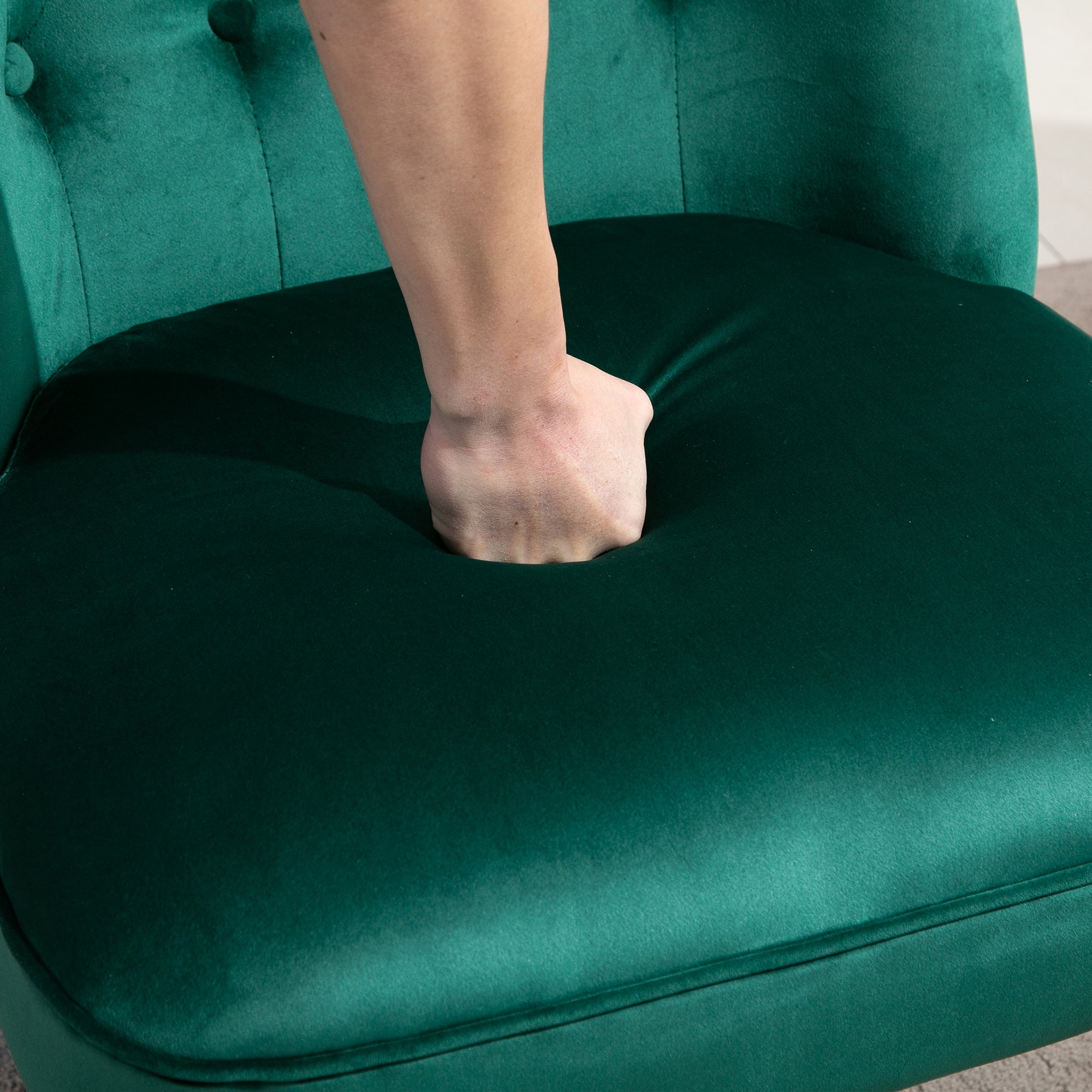 HOMCOM Vintage Leisure Accent Chair, Armless Chair with Button Tufted Straight Back, Turned Legs, Thick Sponge Padding for Living Room, Dining Room, Study, Dark Green