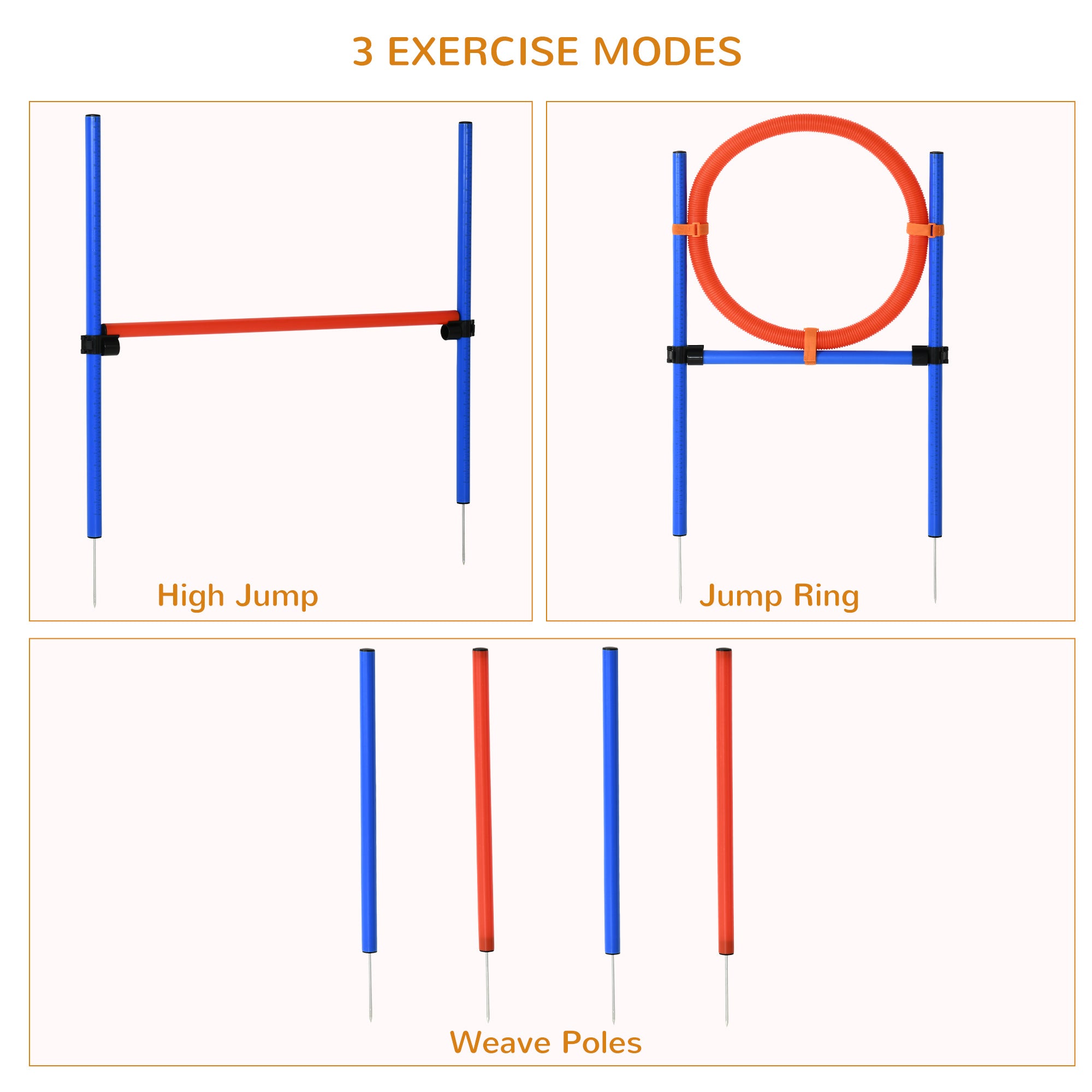 PawHut Dog Pet Agility Training Kit High Jump Weave Pole Ring Obedience Training Set Adjustable Equipment Portable