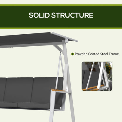 Outsunny 3-Seat Outdoor Porch Swing Outdoor Patio Swing with Adjustable Canopy, Removable Cushion for Garden, Poolside, Grey