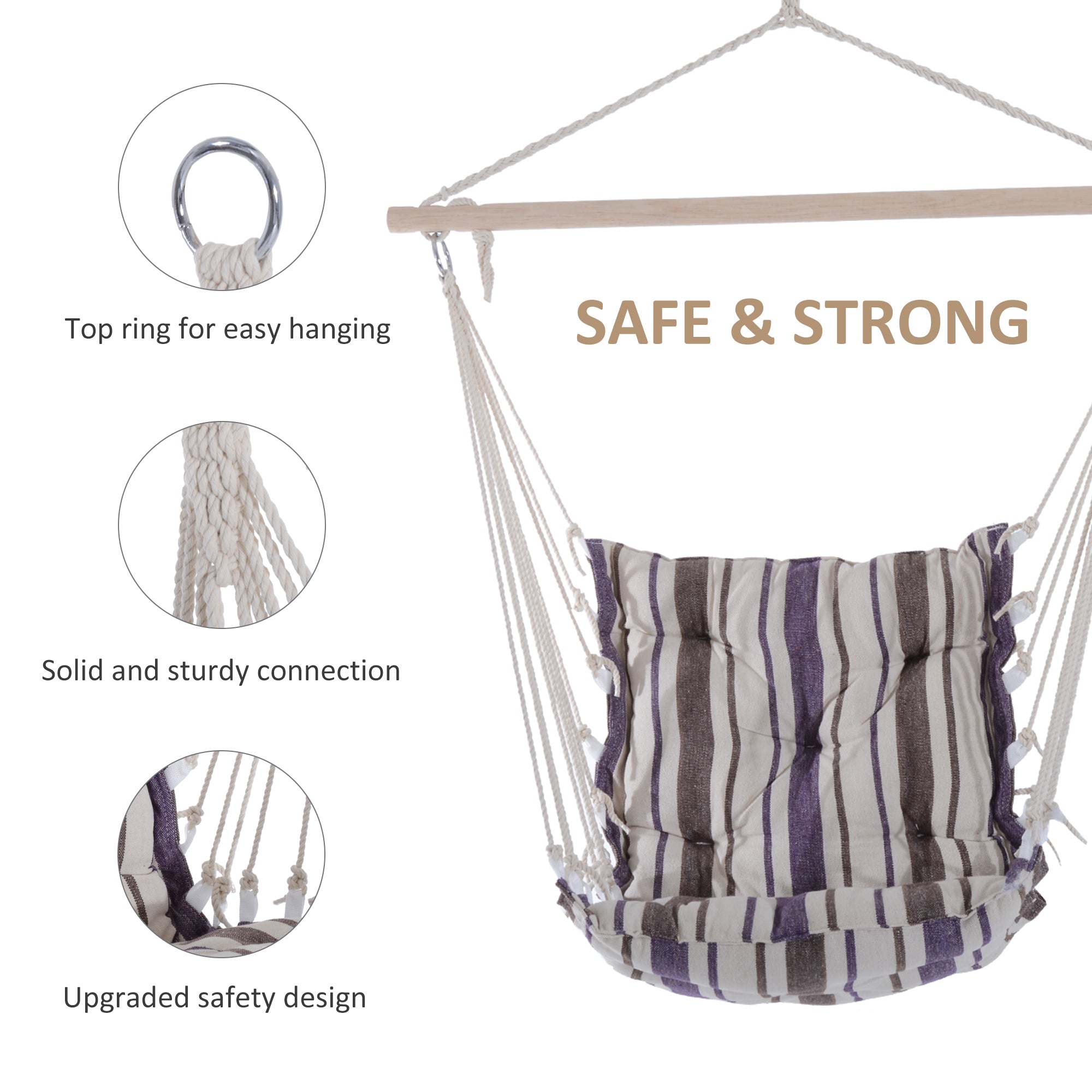 Outsunny Portable Hanging Woven Hammock Seat Rope Swing Chair Sleeping Bed for Outdoor Garden Yard Camping Brown