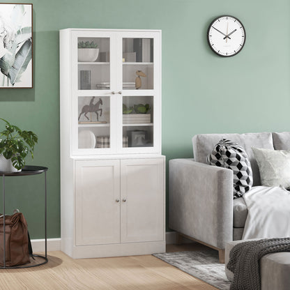 HOMCOM Bookcase Storage Cabinet with Doors, Modern Tall Bookshelf with 2 Adjustable Shelves, Display Unit for Study, Living Room, Home Office, White