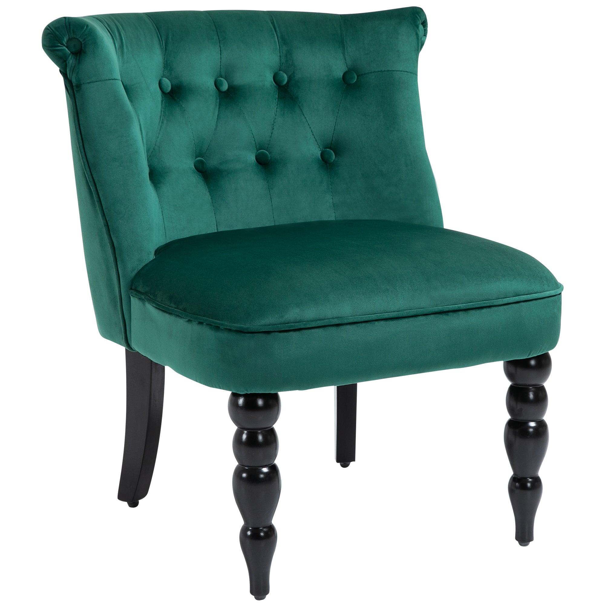 HOMCOM Vintage Leisure Accent Chair, Armless Chair with Button Tufted Straight Back, Turned Legs, Thick Sponge Padding for Living Room, Dining Room, Study, Dark Green