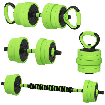 Soozier 44lbs 4-in-1 Adjustable Weight Dumbbell Set, Barbell, Kettlebell, Push Up Stand, Green