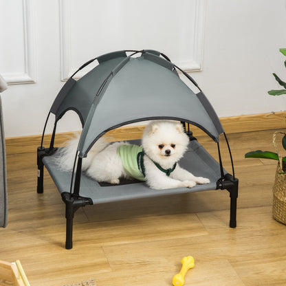PawHut Elevated Cooling Pet Bed Portable Raised Dog Cot with Canopy for Small-Sized Dogs, Grey