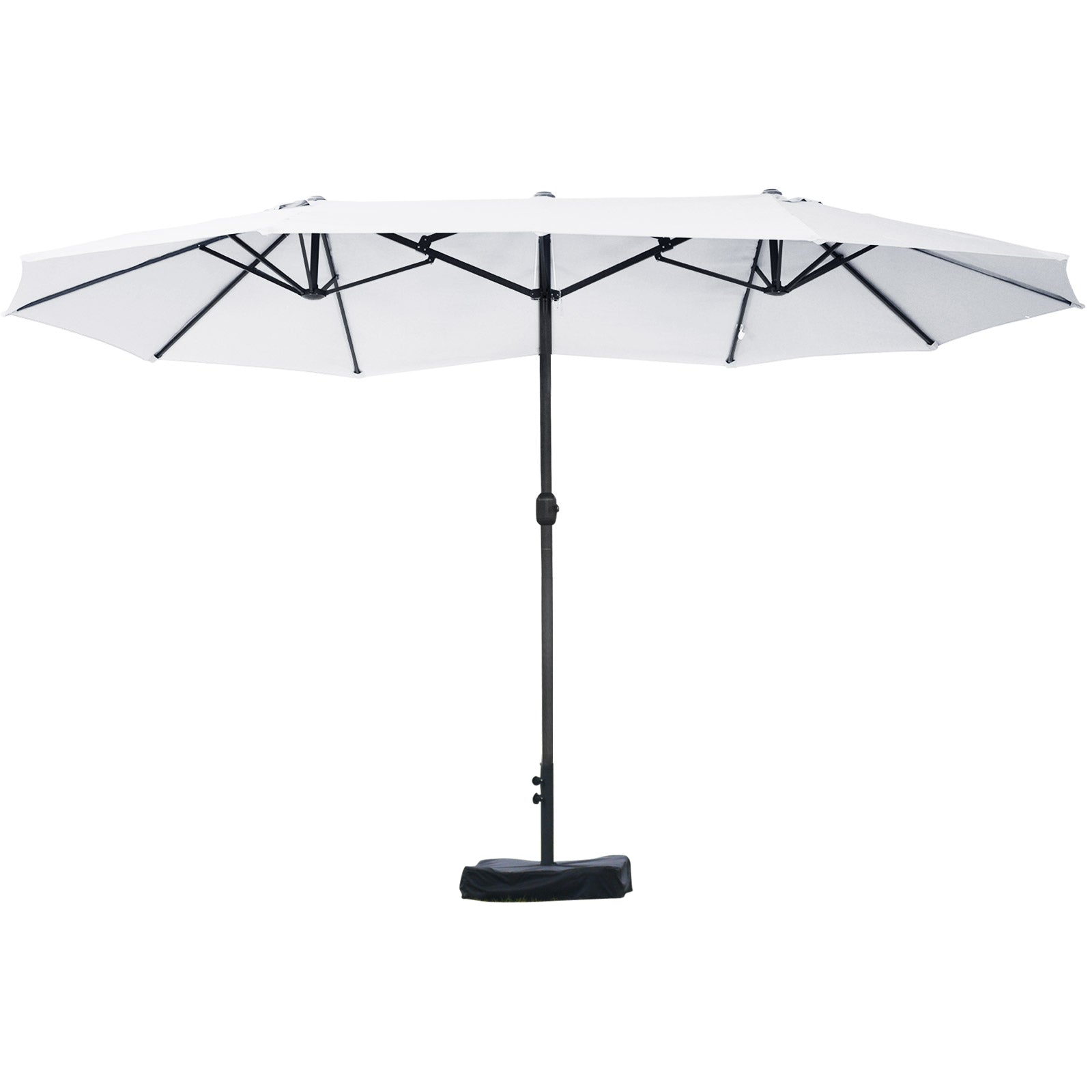 Outsunny 15' Outdoor Patio Umbrella with Twin Canopy Sunshade Steel Table Umbrella w/ Lift Crank, Cross base, Sandbag, Beige