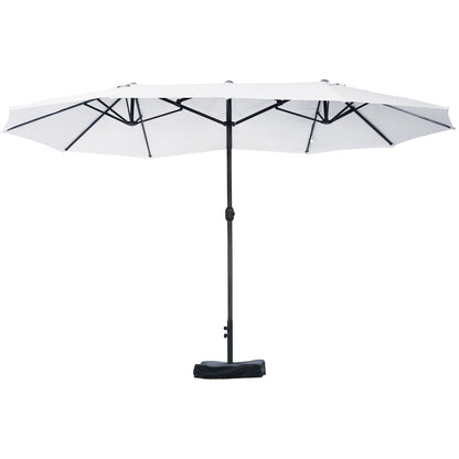 Outsunny 15' Outdoor Patio Umbrella with Twin Canopy Sunshade Steel Table Umbrella w/ Lift Crank, Cross base, Sandbag, Beige