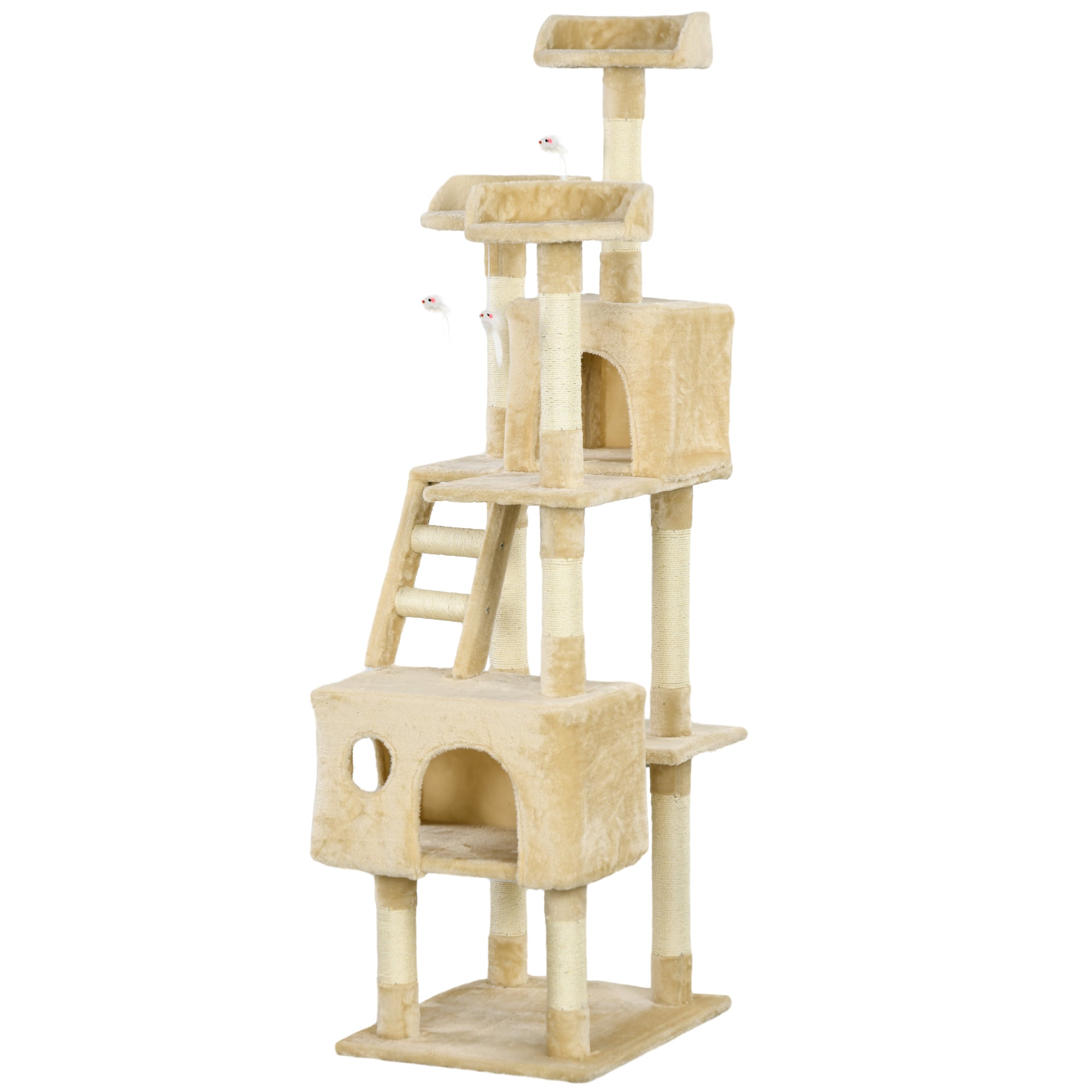 PawHut 71-Inch Multi Level Scratching Cat Tree Kitty Condo  Activity Center with Toys, Beige