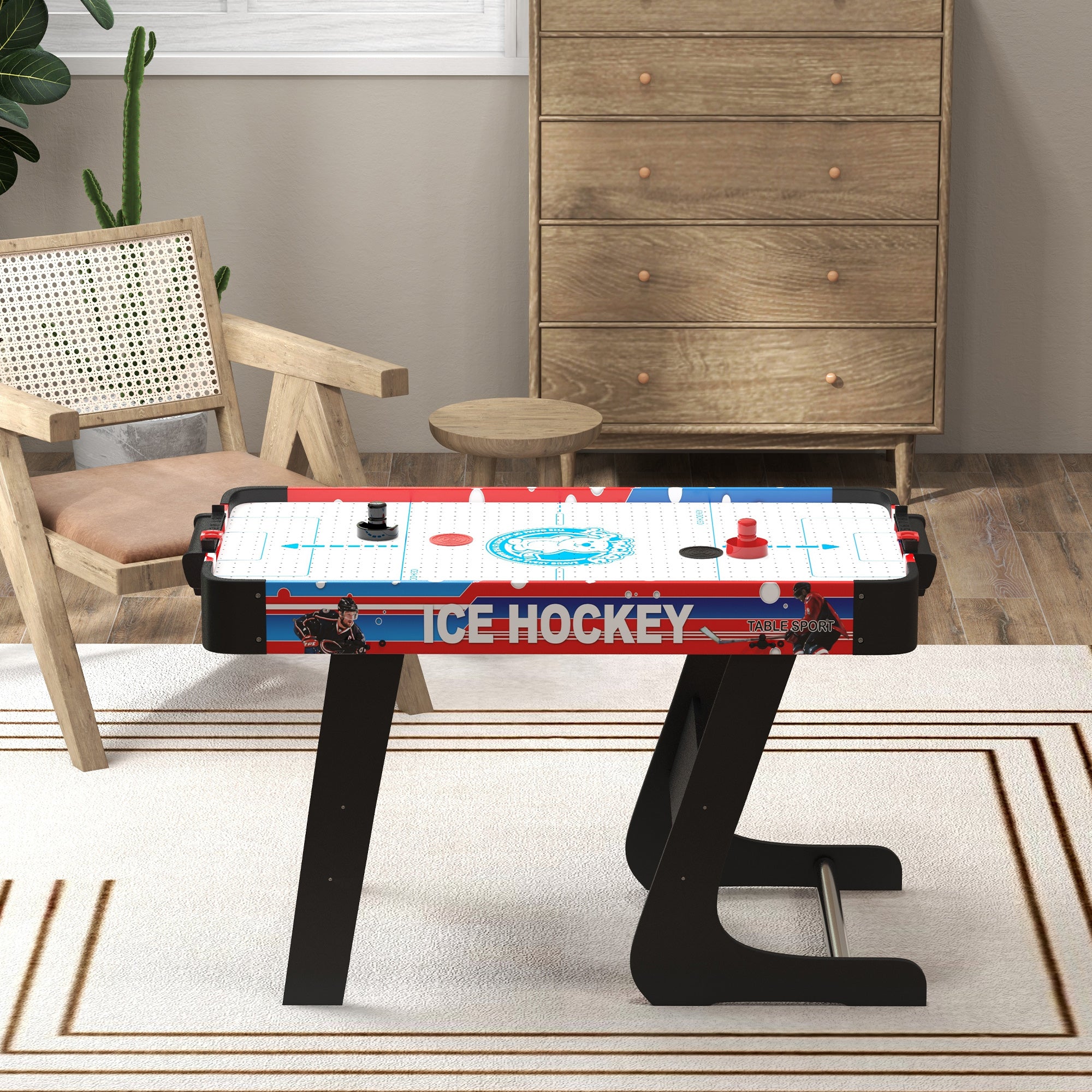 Soozier Folding Air Hockey Table 40" Arcade Table with 2 Pucks, 2 Pushers, Scoreboard for Family Game Room, Living Room, White
