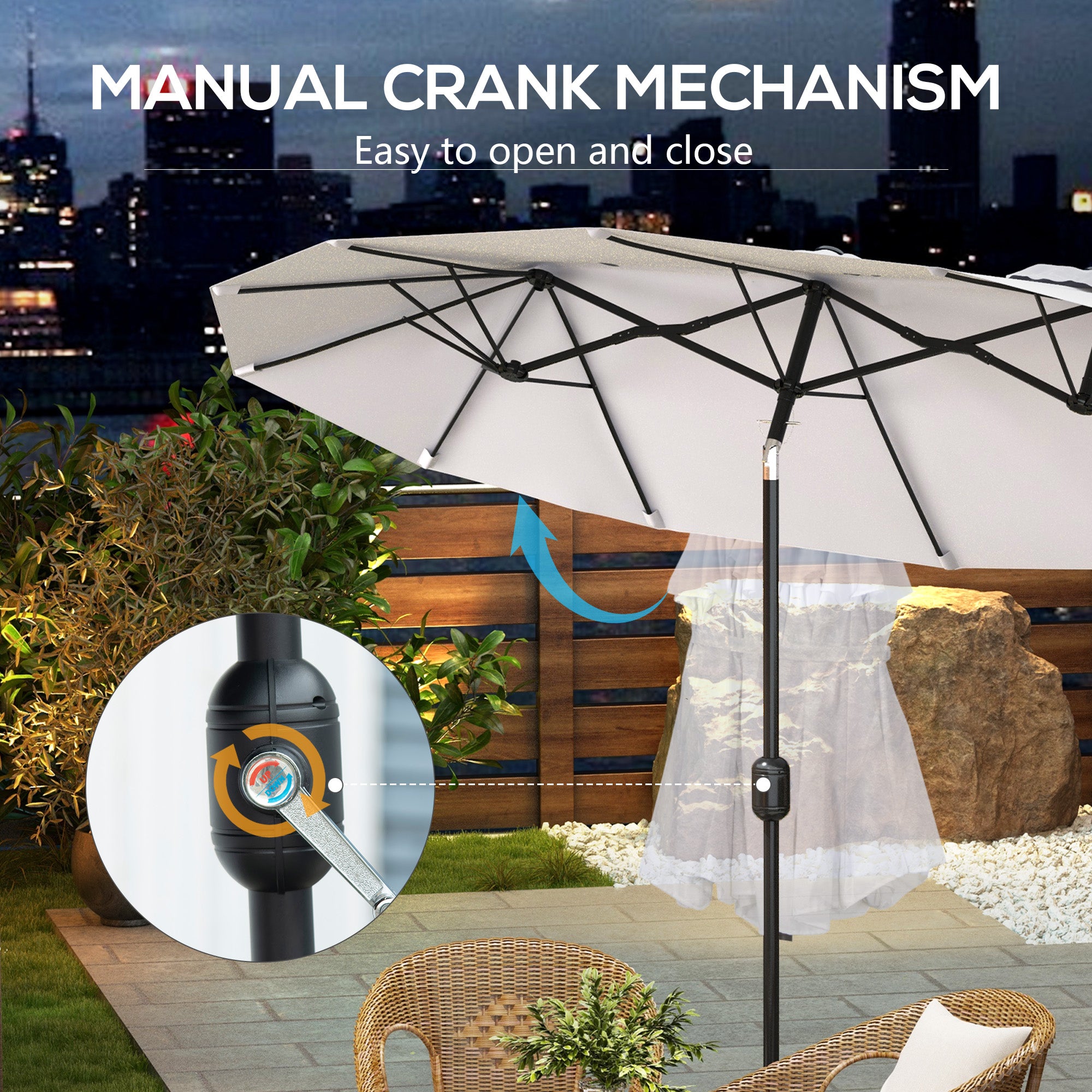 Outsunny 9.7' Double-sided Outdoor Patio Umbrella with Tilt, Crank and Vents, Cream White