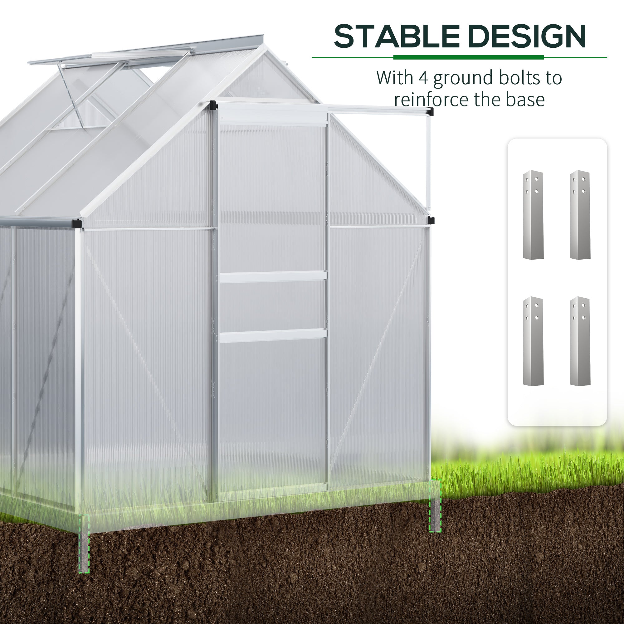 Outsunny 6' x 6' x 6.5' Polycarbonate Greenhouse, Walk-in Green House with Adjustable Roof Vent, Galvanized Base, Sliding Door and Rain Gutter for Outdoor, Garden, Backyard, Clear