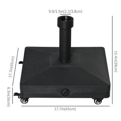 Outsunny Square Parasol Base Portable Umbrella Stand Weights for Cantilever Banana Parasol with Wheels, Water or Sand Filled, for Φ0.75'', Φ1.5'' Poles, Black