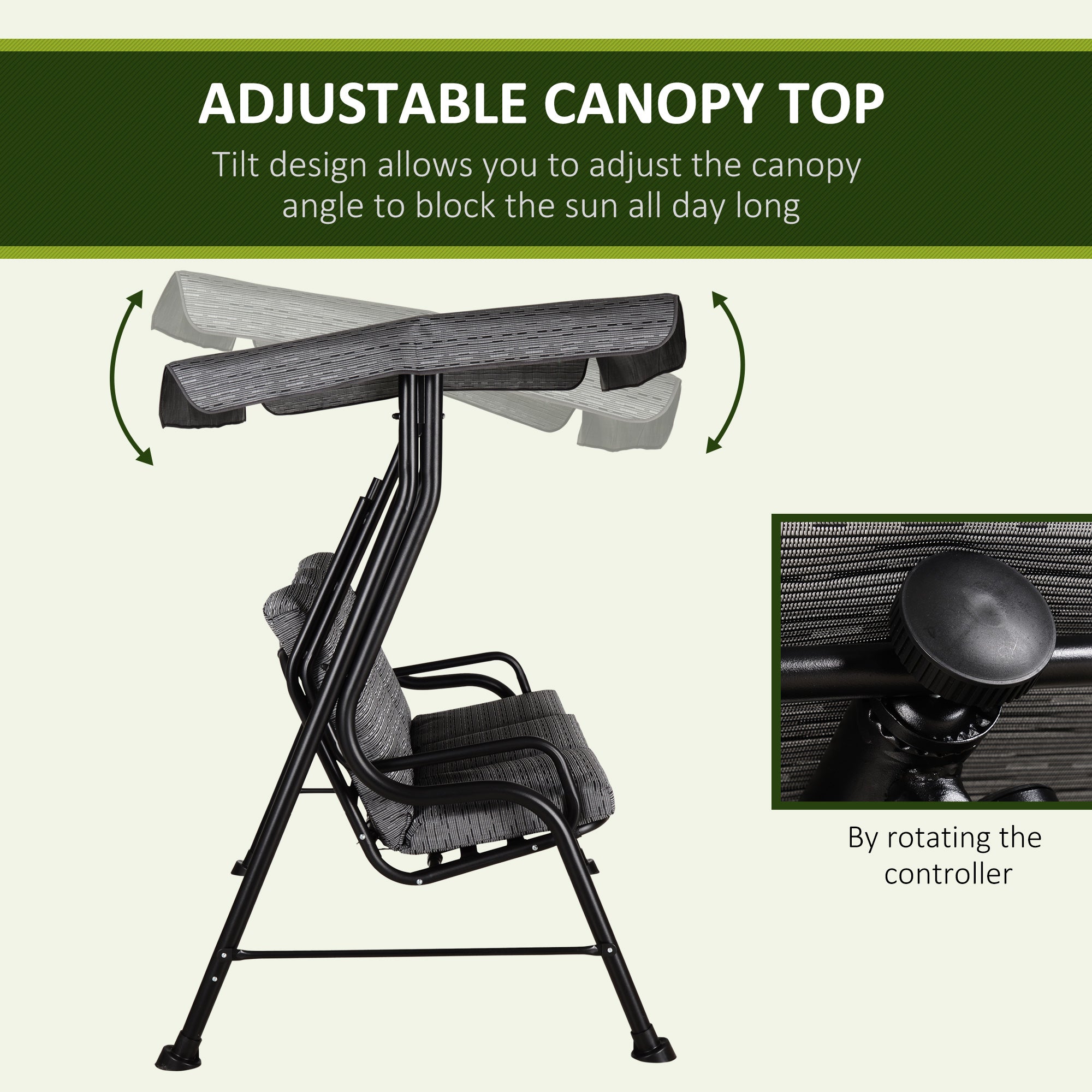 Outsunny 3-Person Porch Swing Chair, Patio Swing Bench with Adjustable Canopy, Removable Thicken Cushion and Weather Resistant Steel Frame for Outdoor, Garden, Poolside, Grey