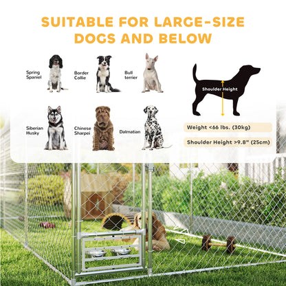 PawHut Outdoor Dog Run with Adjustable & Rotatable Bowls, Waterproof UV-Resistant Cover, Escape-Proof Lock, 19.7' x 7.5' x 7.5'