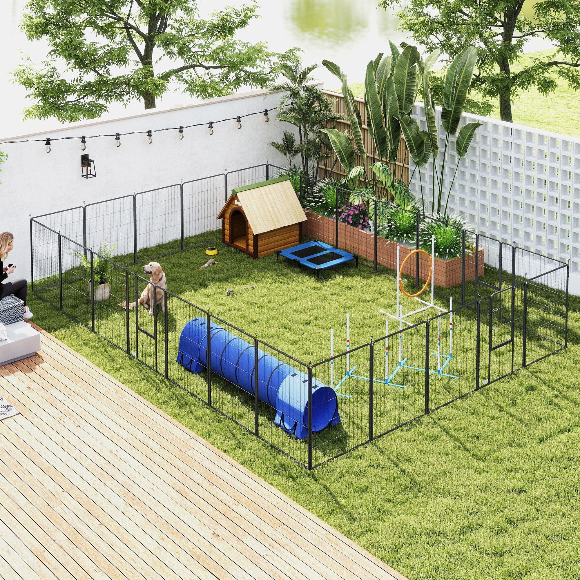 PawHut 24 Panels 39" Height Heavy Duty Dog Playpen for Small Medium Large Dogs, Black