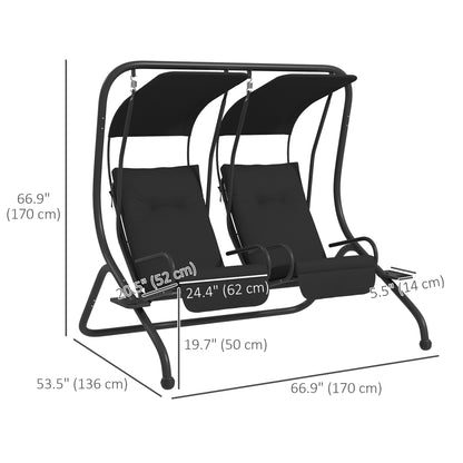 Outsunny 2-Seater Outdoor Porch Swing with Canopy, Patio Swing Chair for Garden, Poolside, Backyard, Black