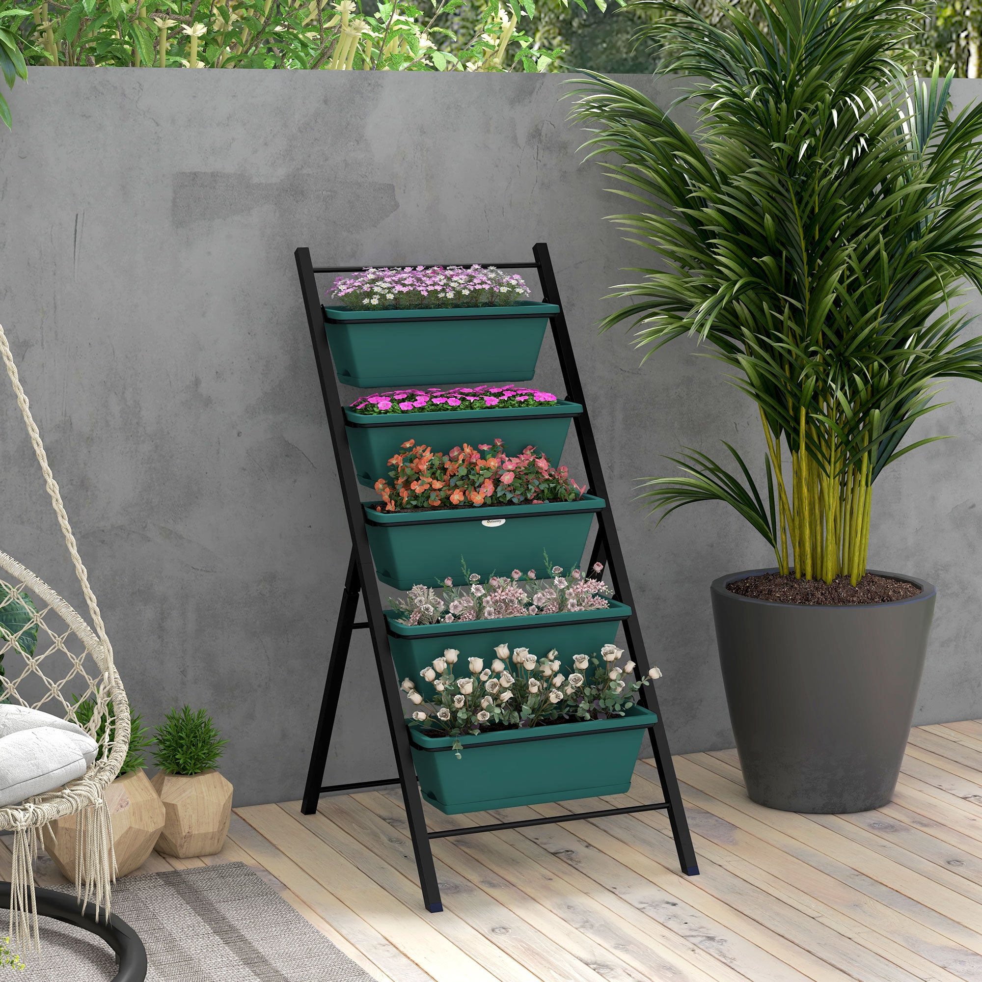Outsunny 5-Tier Vertical Raised Garden Planter with 5 Container Boxes, Outdoor Plant Stand for Vegetable Flowers, Green