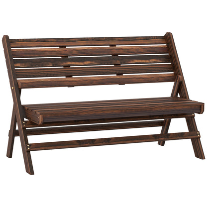 Outsunny 2-Seater Wooden Outdoor Bench, Foldable Garden Bench with Slatted Backrest and Seat, Patio Loveseat, Carbonised Finish