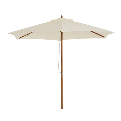 Outsunny 8FT Wood Market Umbrella Patio Umbrella Round Garden Parasol Canopy with Bamboo Ribs and Top Vent, Cream White
