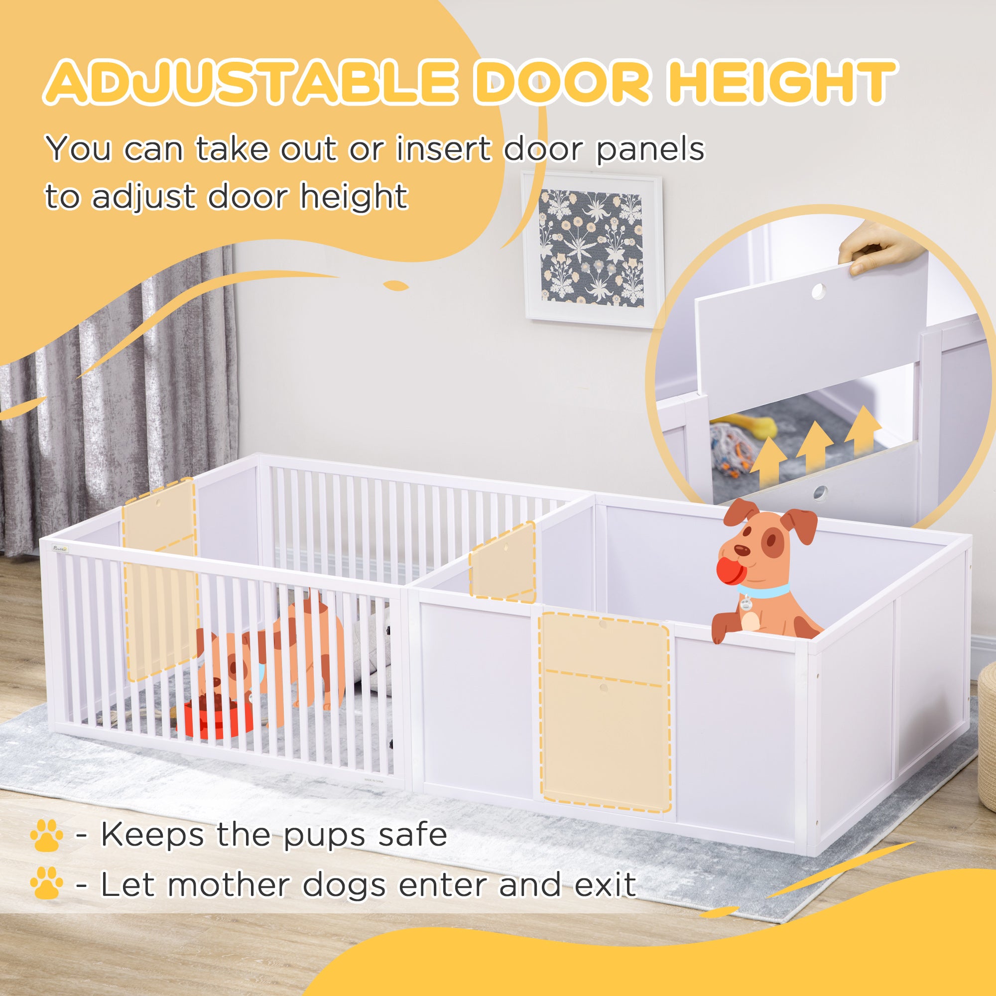 PawHut Whelping Box for Dogs, 20"H Puppy Whelping Box with Removable Doors, Dog Birth Supplies & Essentials for Indoor, 81" x 39" x 20", White