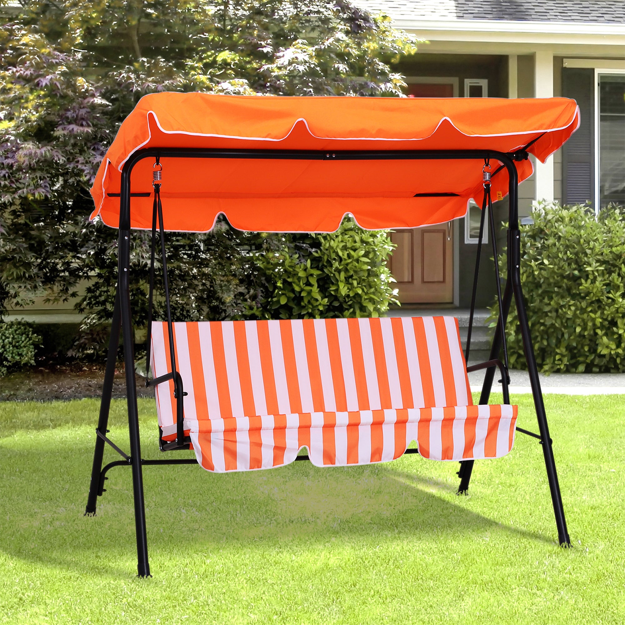 Outsunny 3-Seater Outdoor Porch Swing with Adjustable Canopy, Patio Swing Chair for Garden, Poolside, Backyard, Orange