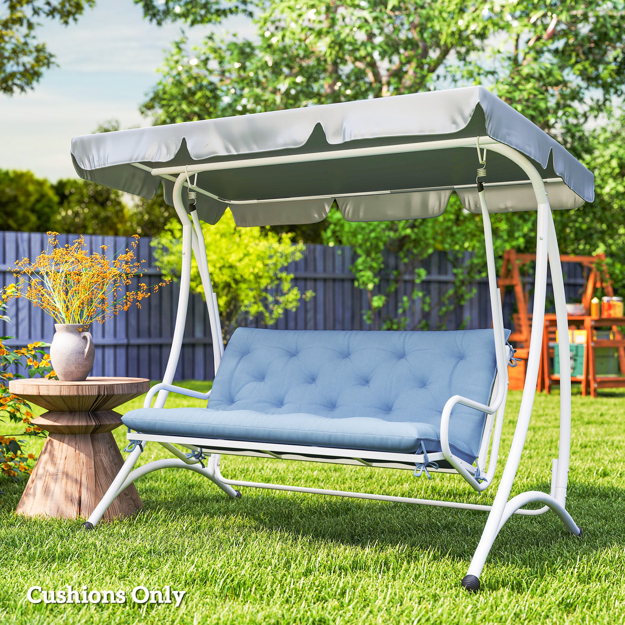 Outsunny 2 Seater Garden Bench Cushion, Thick Outdoor Non-Slip 2 Seater Soft Pad With Backrest for Garden Patio, 47" x 43" x 5", Light Blue