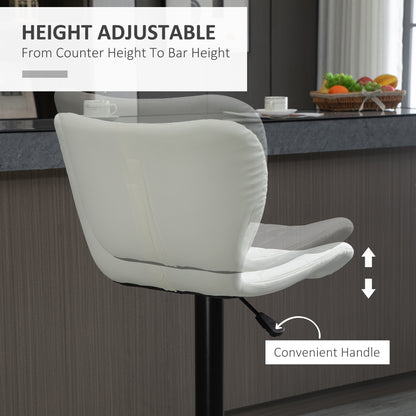 HOMCOM Bar Stools Set of 2 Adjustable Height Swivel Bar Chairs in PU Leather with Backrest & Footrest, White
