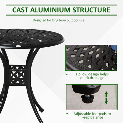 Outsunny 30-inch Round Patio Dining Table with Umbrella Hole Antique Cast Aluminium Outdoor Bistro Table, Black