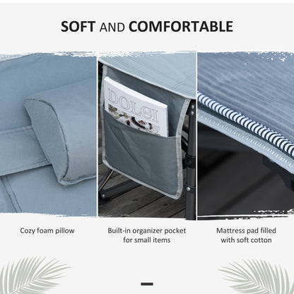 Outsunny Folding Camping Cot with Mattress & Pillow, Double Layer Oxford Heavy Duty Sleeping Cot with Carry Bag Dark Grey