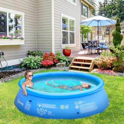 Outsunny Inflatable Swimming Pool Family-Sized Blow Up Pool Round Paddling Pool with Hand Pump for Kids, Adults, Outdoor, Garden and Backyard, 107" x 30", Blue