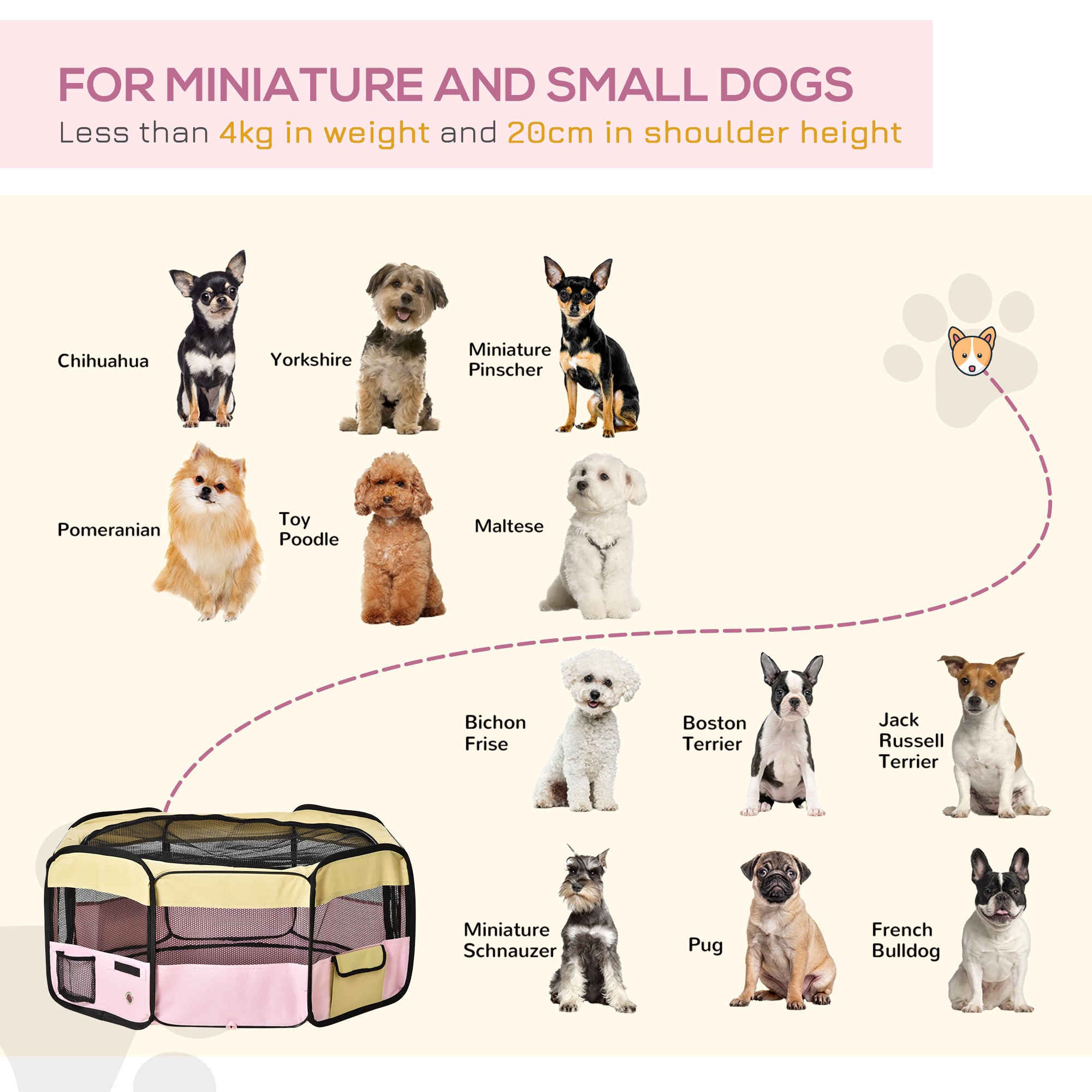 PawHut 36-inch Large Exercise Puppy Pet Playpen Portable Dog Cat Pet Play Pen Pet Cage Tent Kennel Crate Pink Carry Bag Included