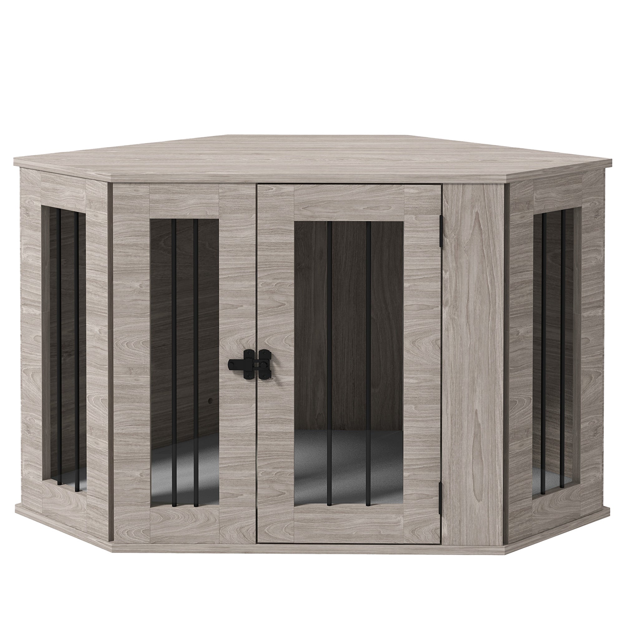 PawHut Dog Crate Furniture with Cushion, 41 Inch Corner Design Dog Crate End Table for Medium Dogs, Grey
