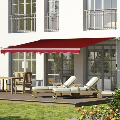 Outsunny 8'x7' Patio Awning Manual Retractable Sun Shade Outdoor Deck Canopy Shelter, Wine Red