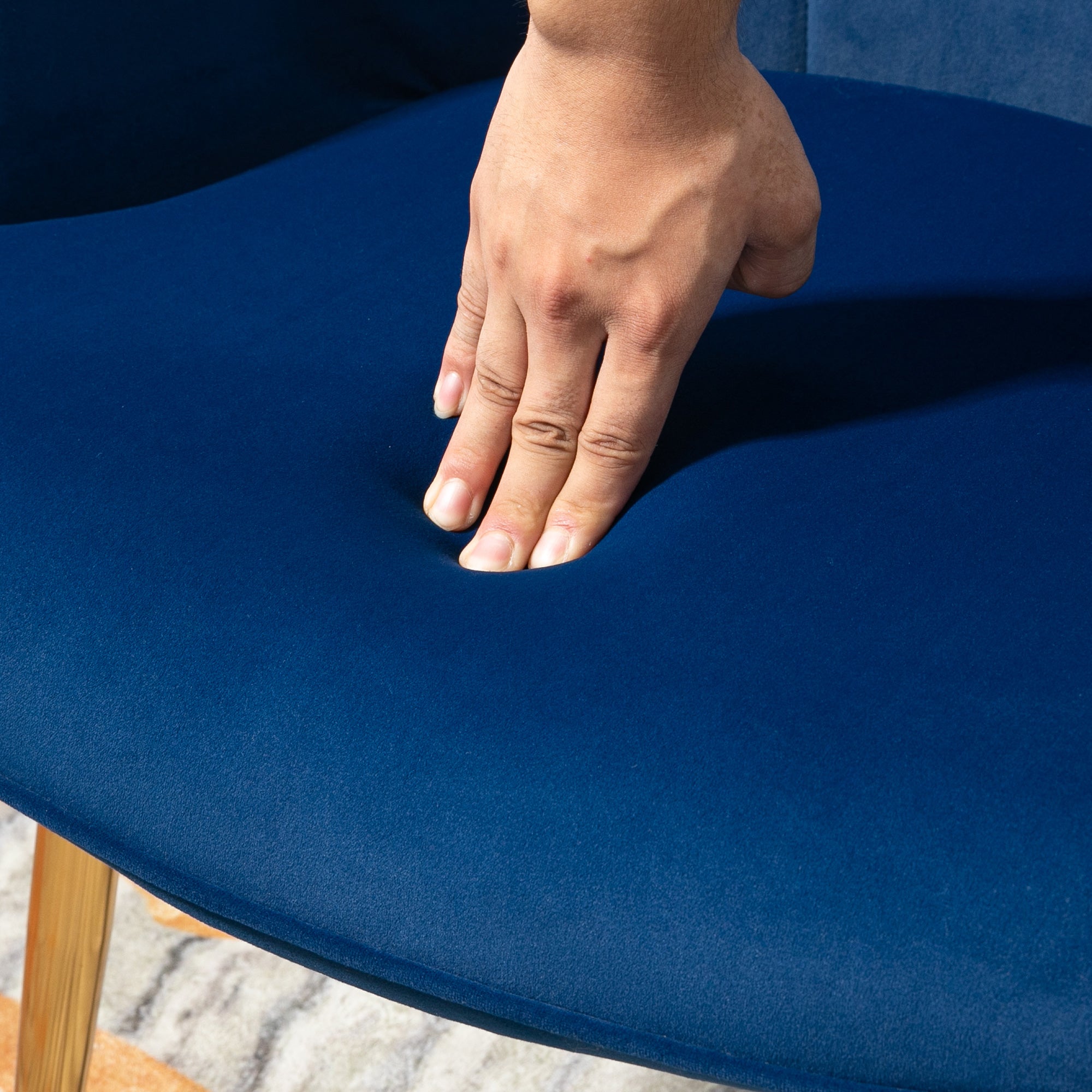 HOMCOM Modern Accent Chair with Footrest, Gold Metal Legs for Living Room & Bedroom - Dark Blue Upholstered Armchair