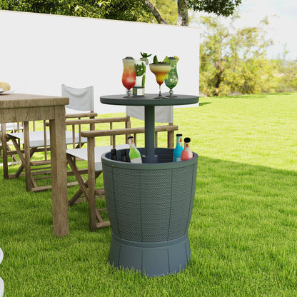 Outsunny 11 Gallon Patio Cooler Side Table, 3-in-1 Outdoor Cool Bar Table with Height Adjustable Top, Drainage Plug, Grey