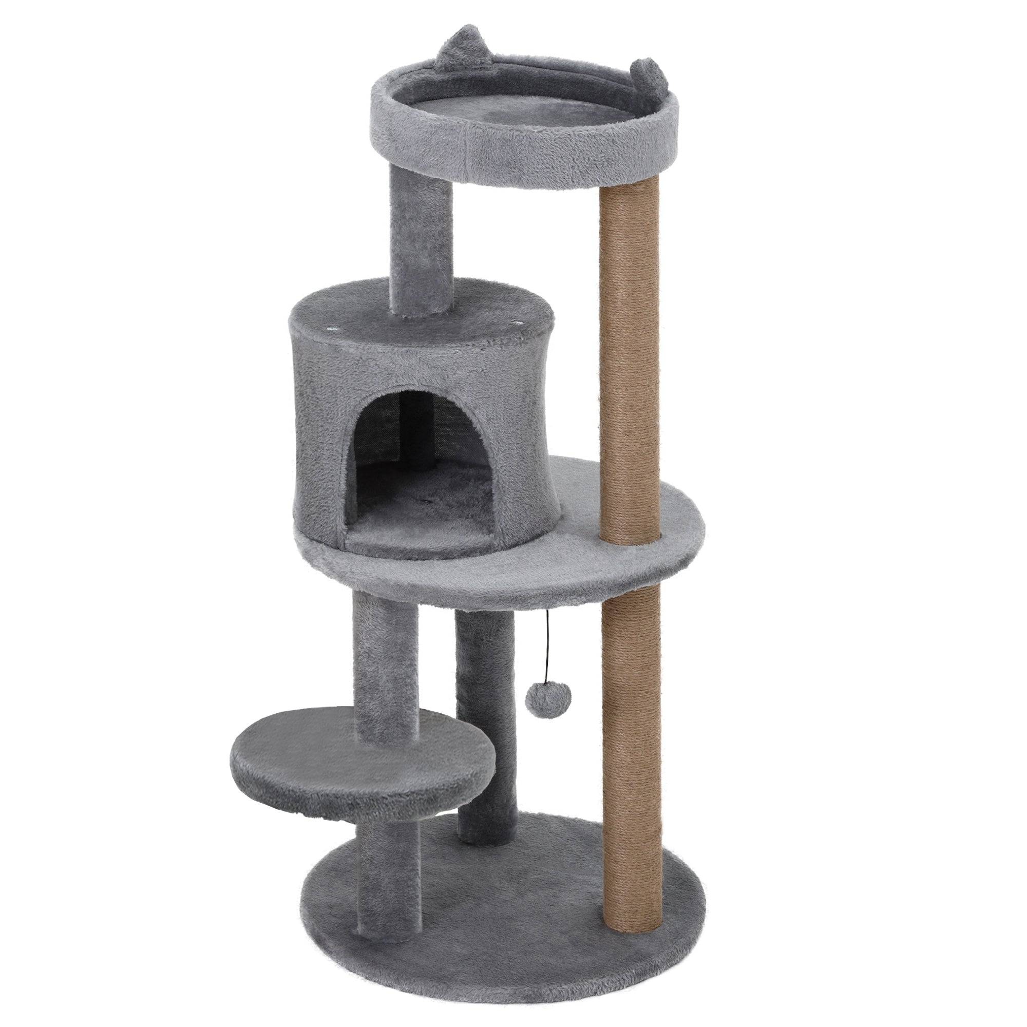 PawHut 41" Cat Tree Tower with Condo, Scratching Posts and Hanging Ball, Grey