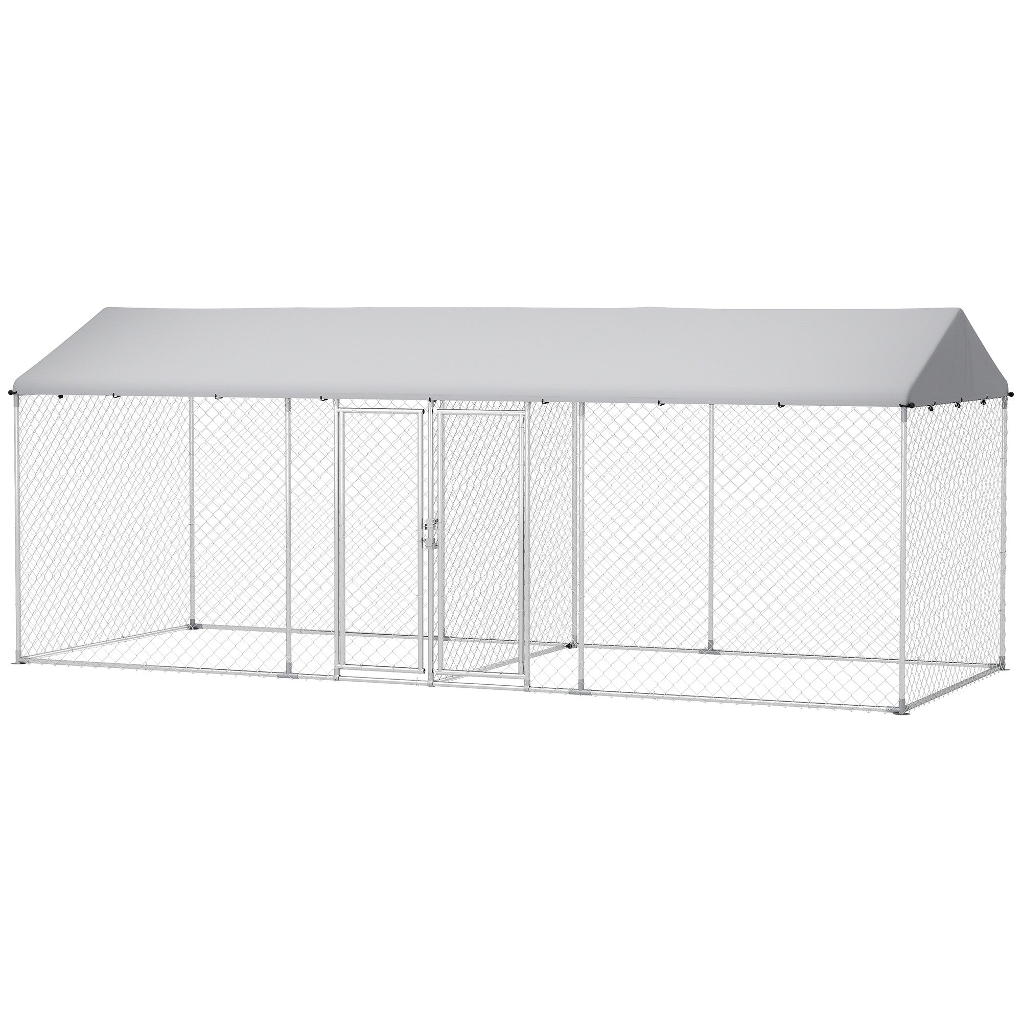 PawHut Outdoor Dog Kennel with Two Rooms, Waterproof UV-Resistant Cover, Escape-Proof Lock, 19.7' x 7.5' x 7.5'